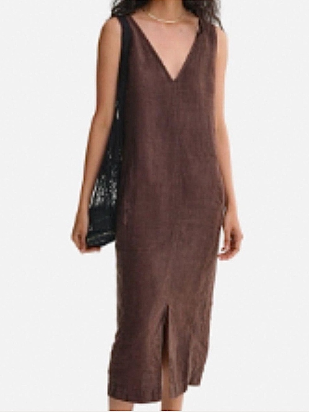 MATE the label V-Neck center seam Midi Dress XS in Maple brown